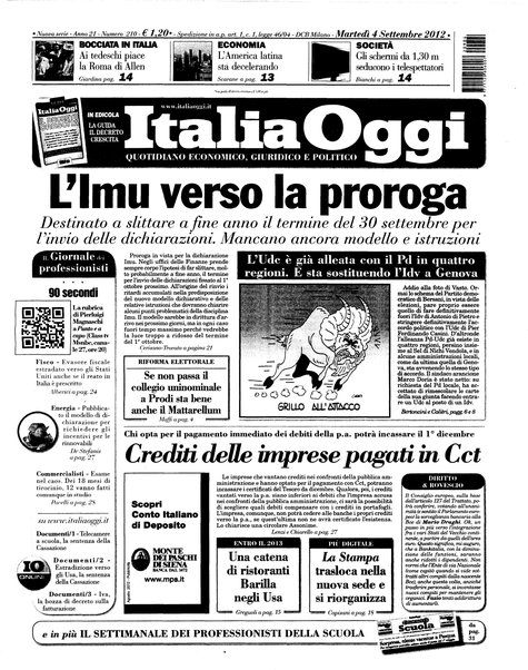 Italia oggi : quotidiano di economia finanza e politica